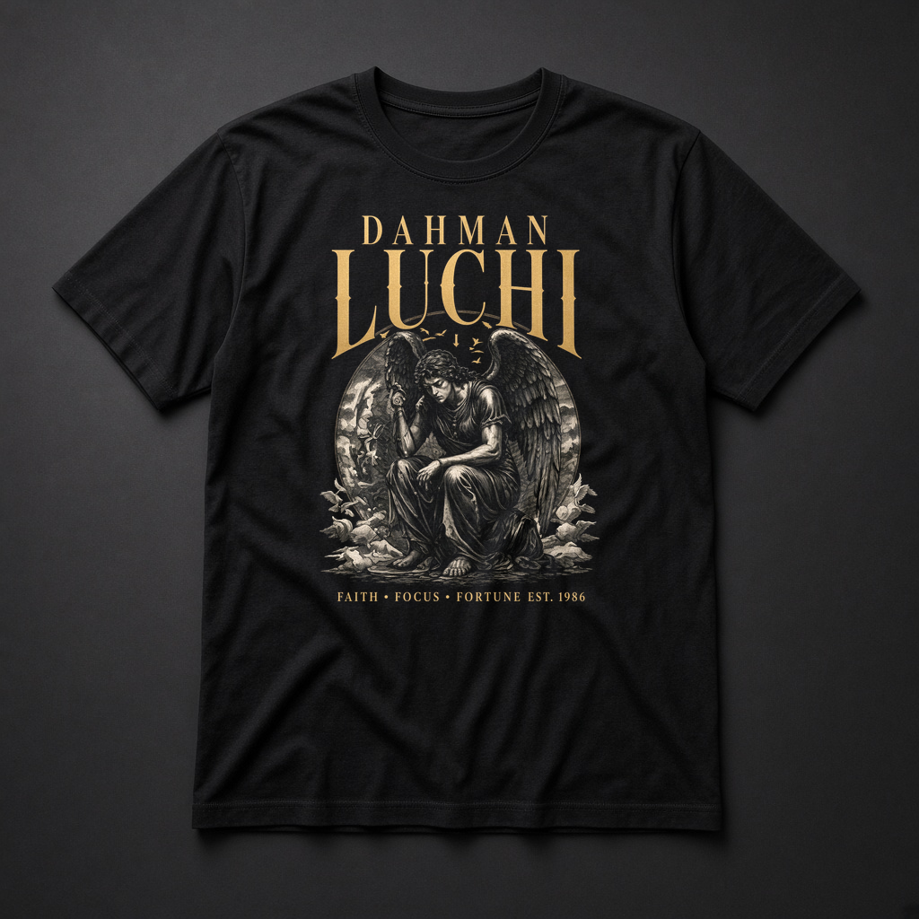 Dahm Luchi Angel Faith Focus Fortune tee mockup